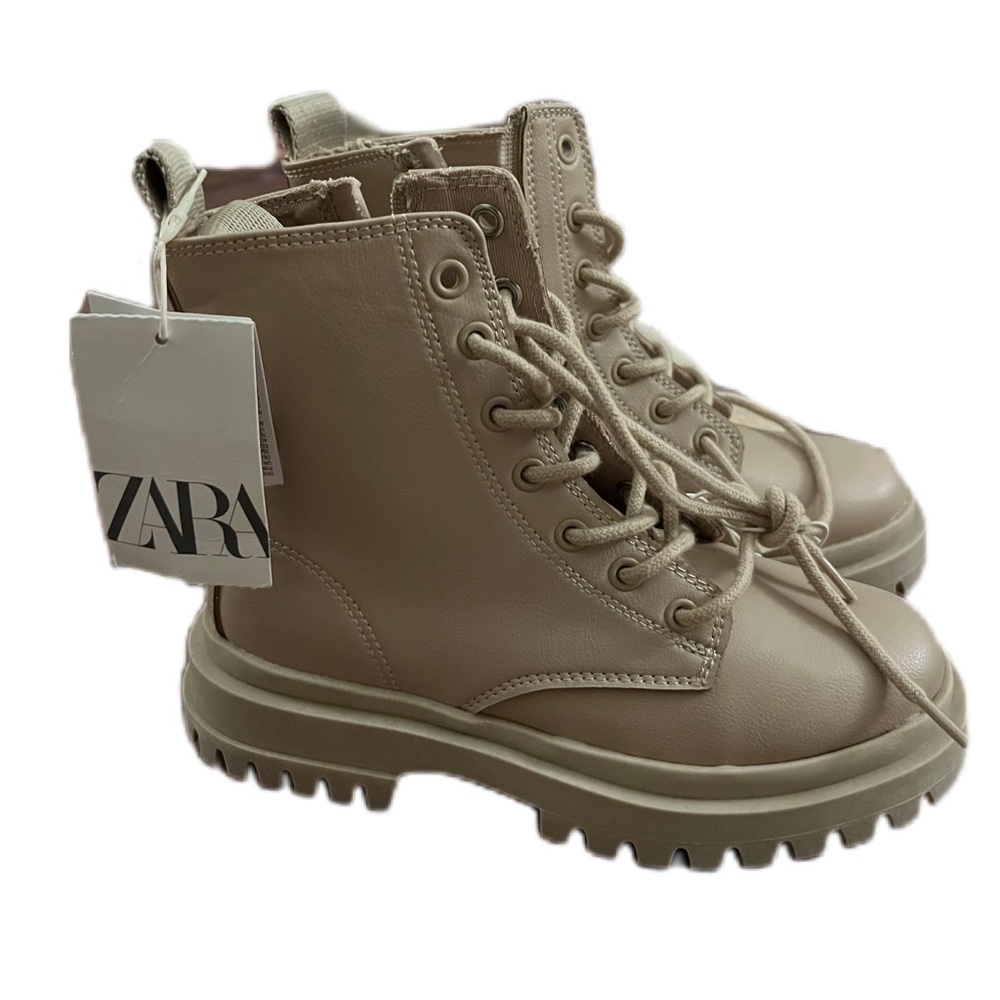 Zara Beige Monochrome Laced Ankle Boots For Girls Size 1